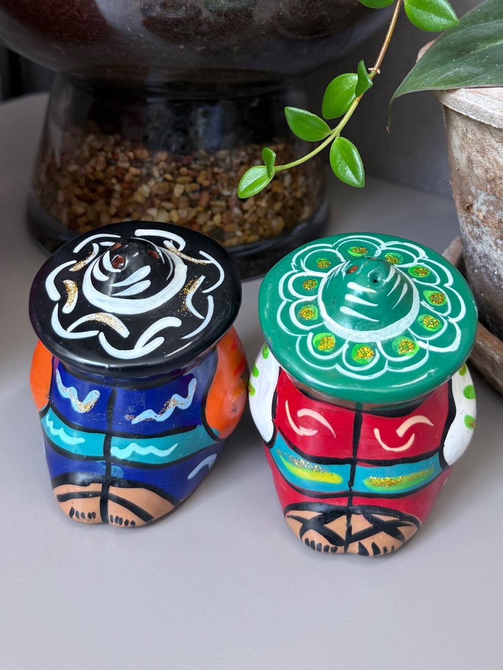 Hand-Painted Mexican Folk Art Salt & Pepper Shakers Set